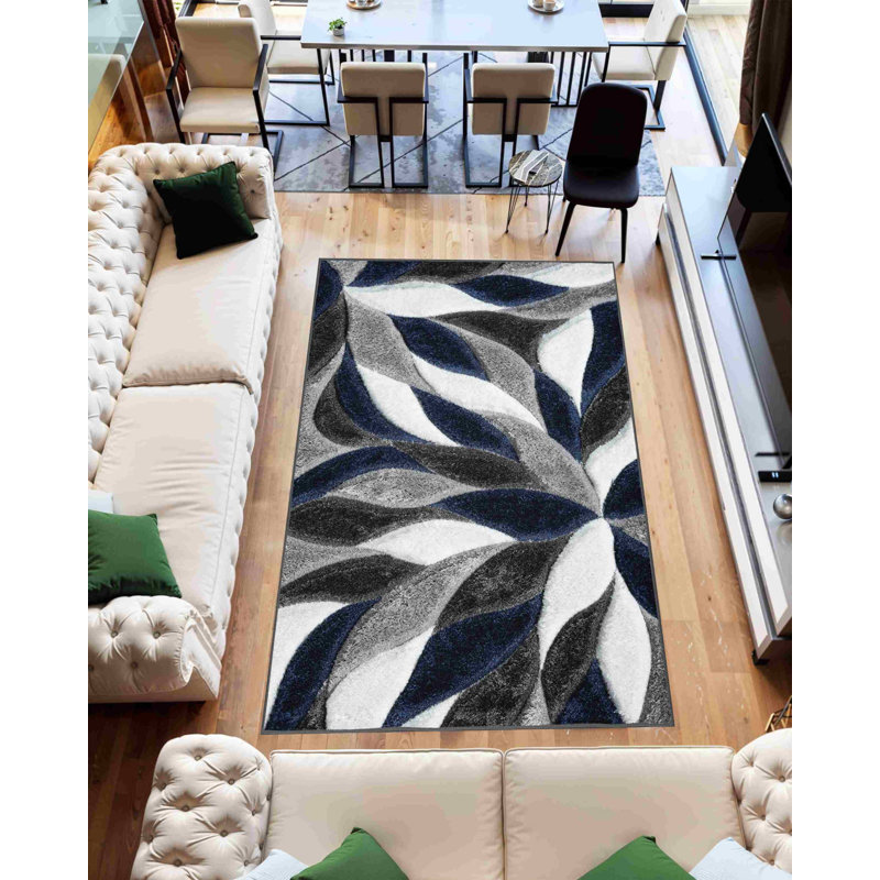 Modern Arriola Shag Abstract Geometric Rug For Living Room Bedroom, Rectangle 3 pi 11 po x 5 pi 3 po