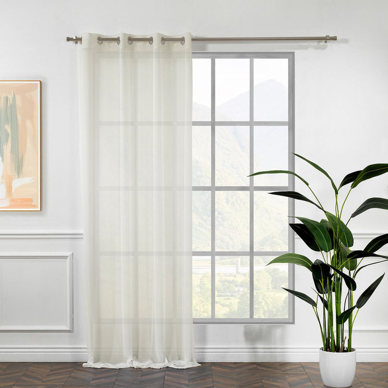 Panneau simple extra long et extra large en faux crépon Chifon, Crème, crème, 100" W x 144" L