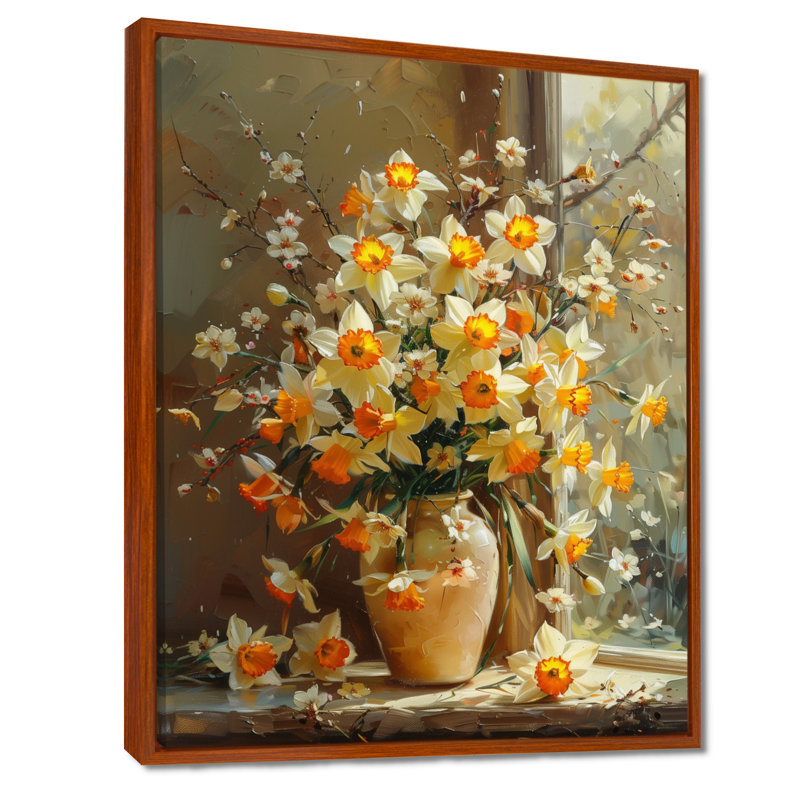 Jaune et blanc, charme féminin, jonquilles - décoration murale jonquilles, Cadre photo noir, H 34 po x l 44 po