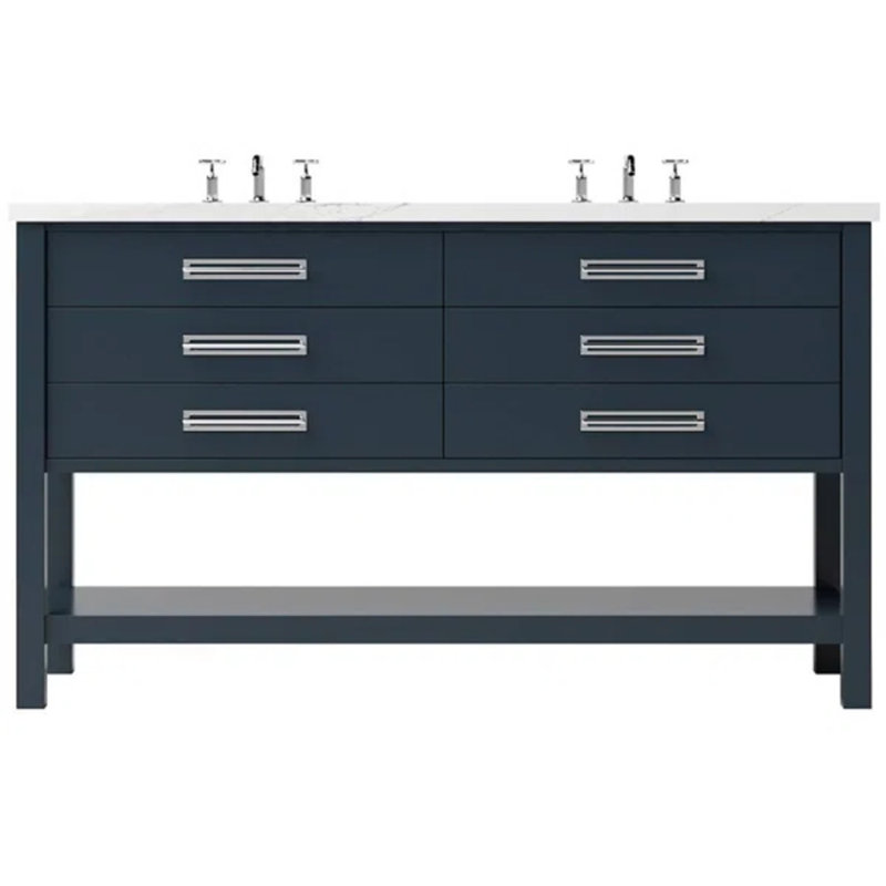 Kiawah Double Drawer Bath Vanity, Hague Blue, Polished Chrome, 72"