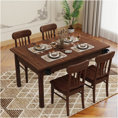 63" X 40" Board Game Table With Removable Table Top For 4–6 Players, Gaming And Dining Table With  Wood Legs, Non-Slip Play Mat, Rotating Cup Holders-Rustic Brown