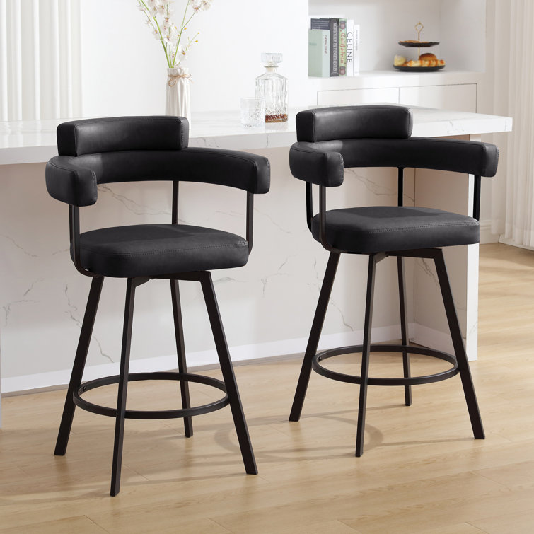 Rozie Swivel Upholstered 26" Faux Leather Counter Stool with Curved Wing Back and Metal Frame
