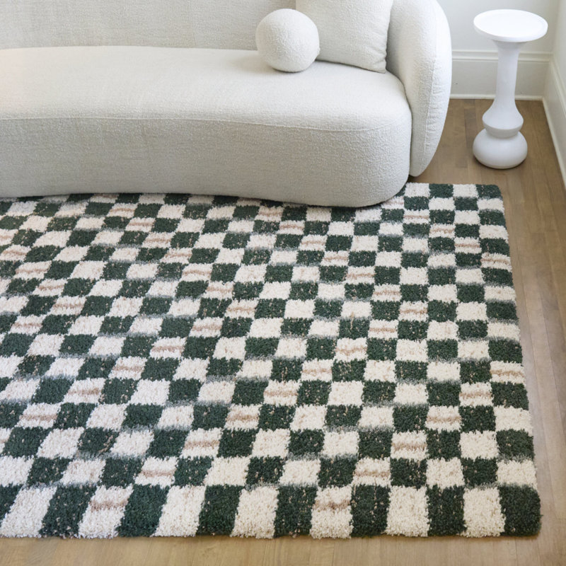 Tapis vert à carreaux moderne vert, Rectangle 5 pi 3 po x 6 pi 11,9 po