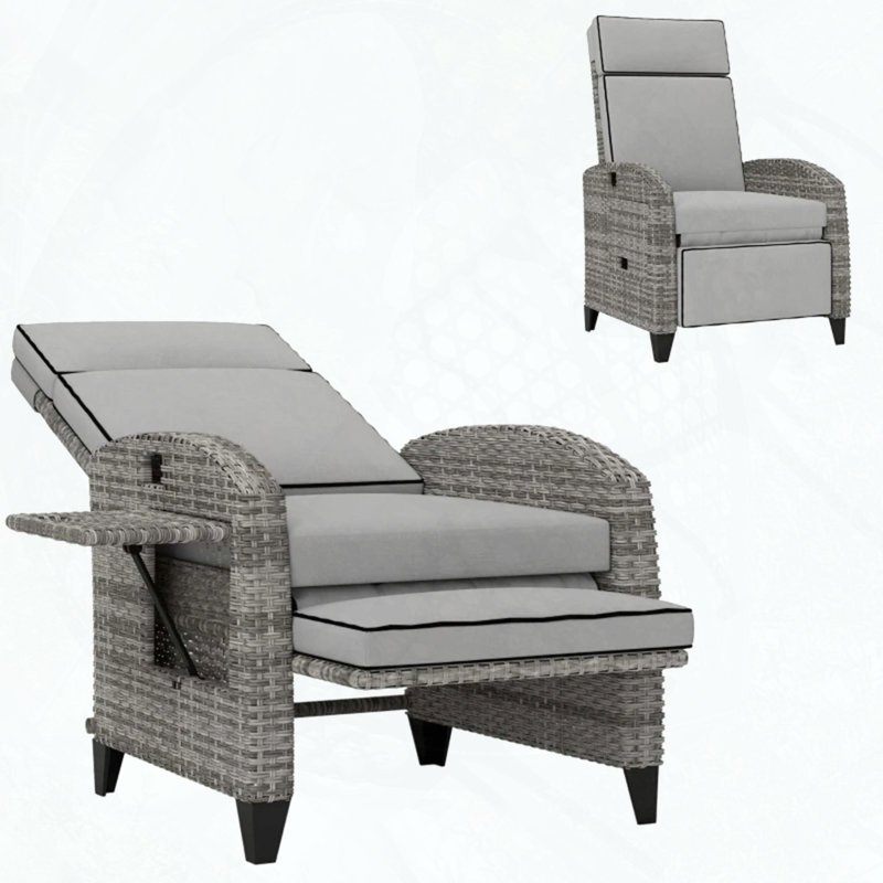 Fauteuil inclinable d'extérieur avec dossier réglable, repose-pieds et plateau latéral, capacité de 352 lb, Gris