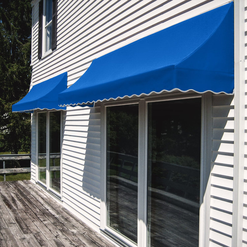 Auvent fixe en tissu acrylique Awantech Nantucket, Bleu vif, H 44 po x l 124,5 po x P 36 po