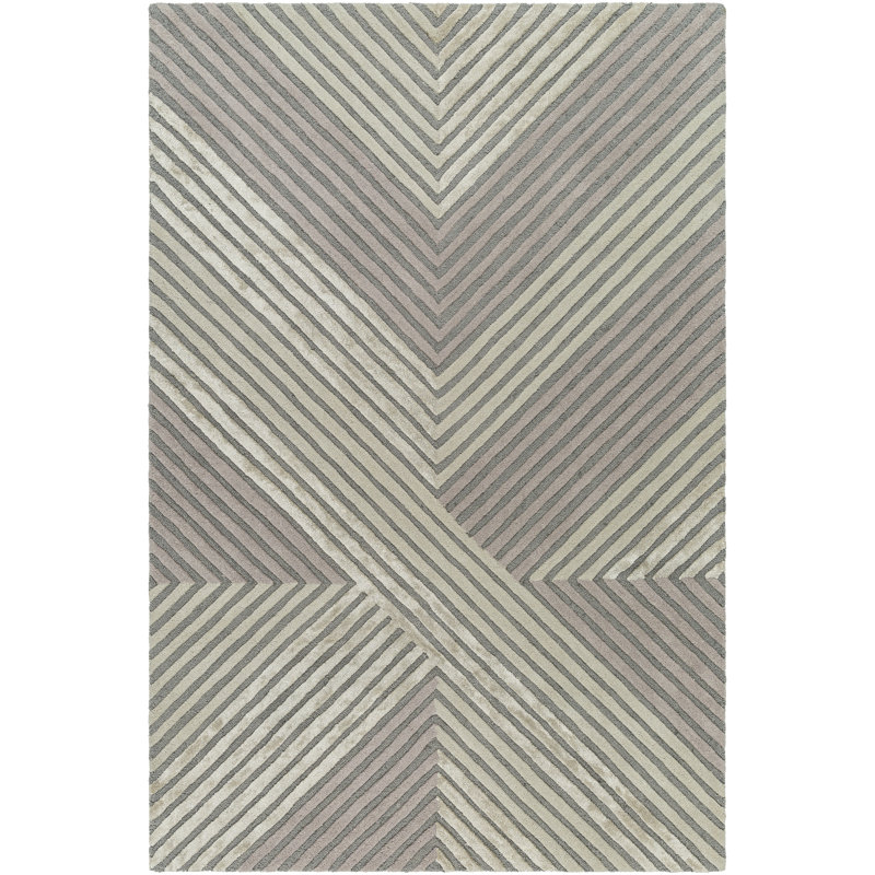 Rectangle Geometric Hand Tufted Wool/Viscose Area Rug in Gray/Mauve, Rectangle 5' x 7'6"