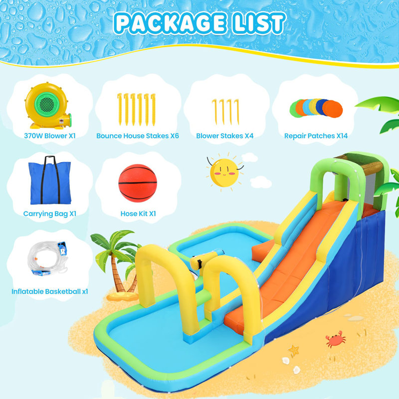 Jeu gonflable pour enfants avec glissade d'eau 13,94 pi x 11,15 pi avec glissade d'eau