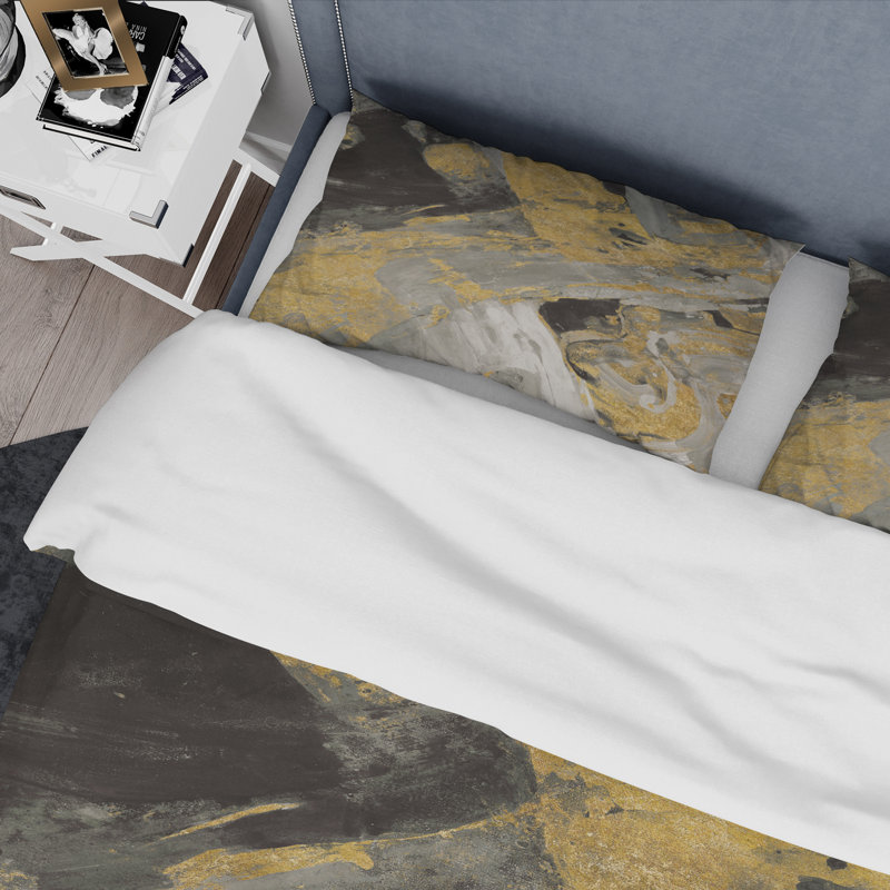 Mustard Yellow And Vivid Gray IV - Duvet Cover Set - Microfiber Polyester, King Duvet Cover + 2 King Shams, Abstract 2