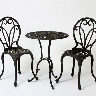 3Pc Cast Bistro - Aluminium, Black+Gold, Backyard & Patio Essentials, Floral Design Seating, -, Elegant Legs, Table Included Stunning Delight, Floral-Influenced