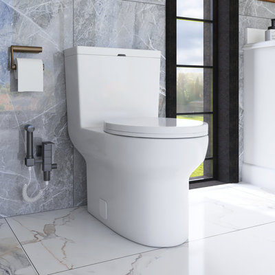 12 Inch One Piece 1.6/1.1 GPF Dual Flush Elongated Toilet In White Seat Included