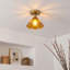 Vintage 1 Light Polished Brass Flush Mount Ceiling Light with Textured Glass Shade-1603343725