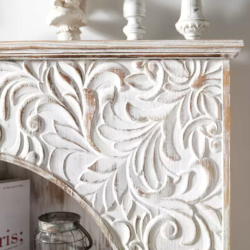 Beige Solid Wood Freestanding Fireplace