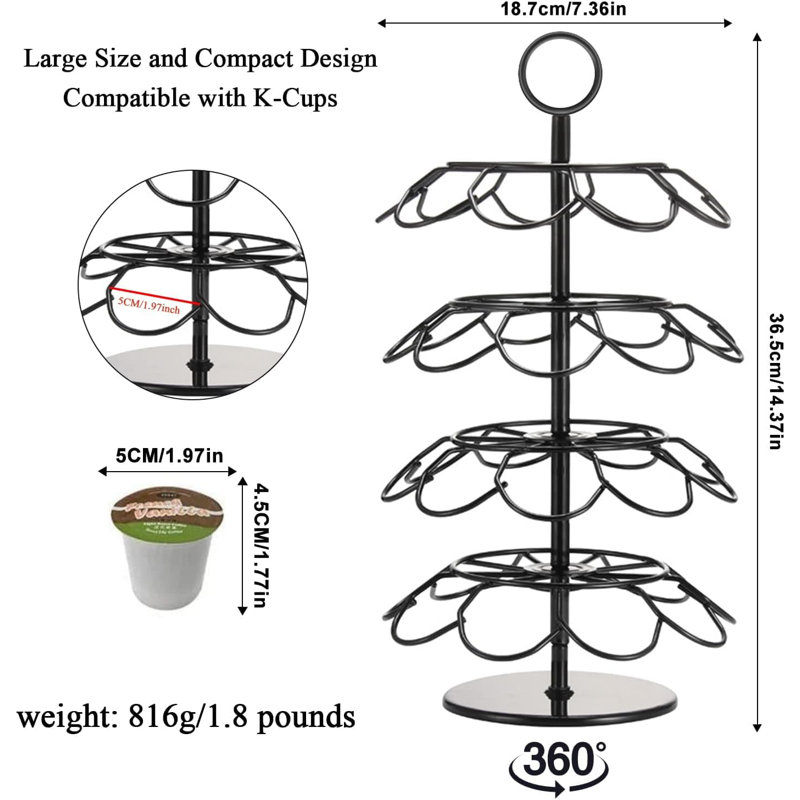 L'organisateur de carrousel à dosettes de café peut contenir 36 K-Cups avec une base pivotante à 360 degrés pour un rangement compact sur le comptoir