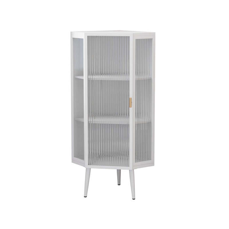 Armoire de coin moderne de 22,25 po avec portes et tablettes en verre trempé pour un rangement polyvalent dans la salle de bain, le salon et la chambre à coucher