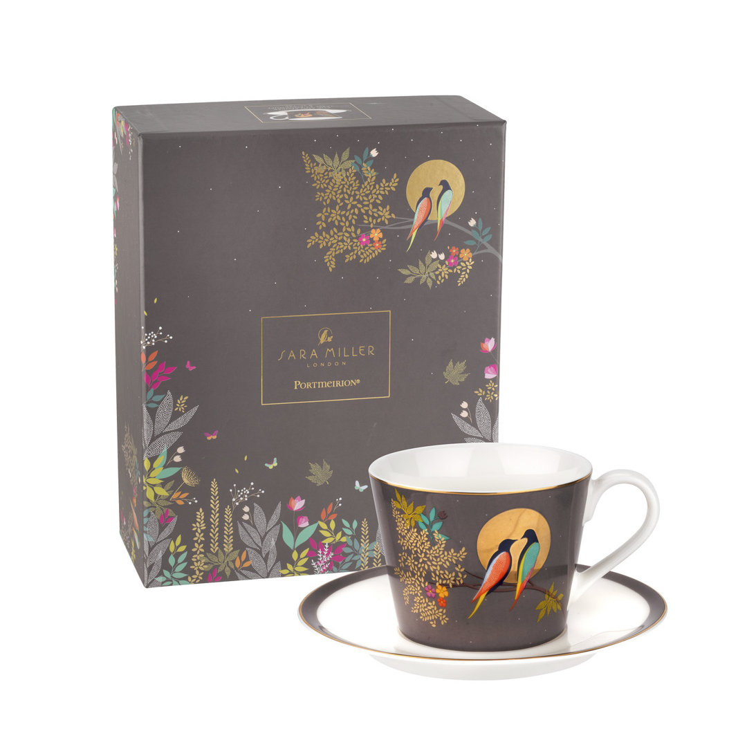 Sara Miller Chelsea Portmeirion Sm Chelsea Collection Teacup & Saucer 8Oz Dark Grey Portmeirion