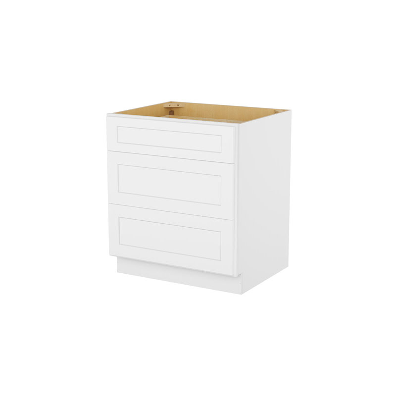Shaker White Solid Wood 3-Drawer Base Kitchen Cabinet
