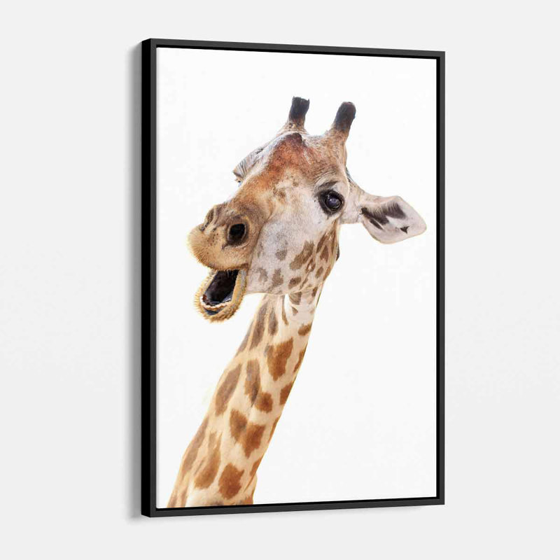 " Brown Giraffe ", 16" H x 12" W, Black Framed Canvas