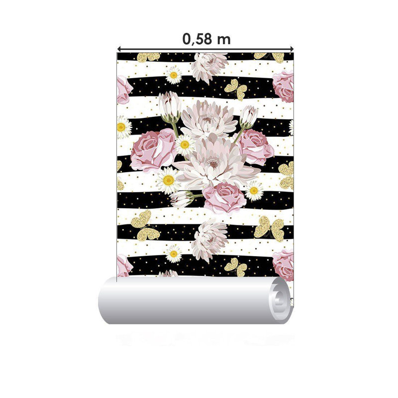 Rouleau de papier peint adhésif Akol, Blanc / noir, L 126 po x l 24 po