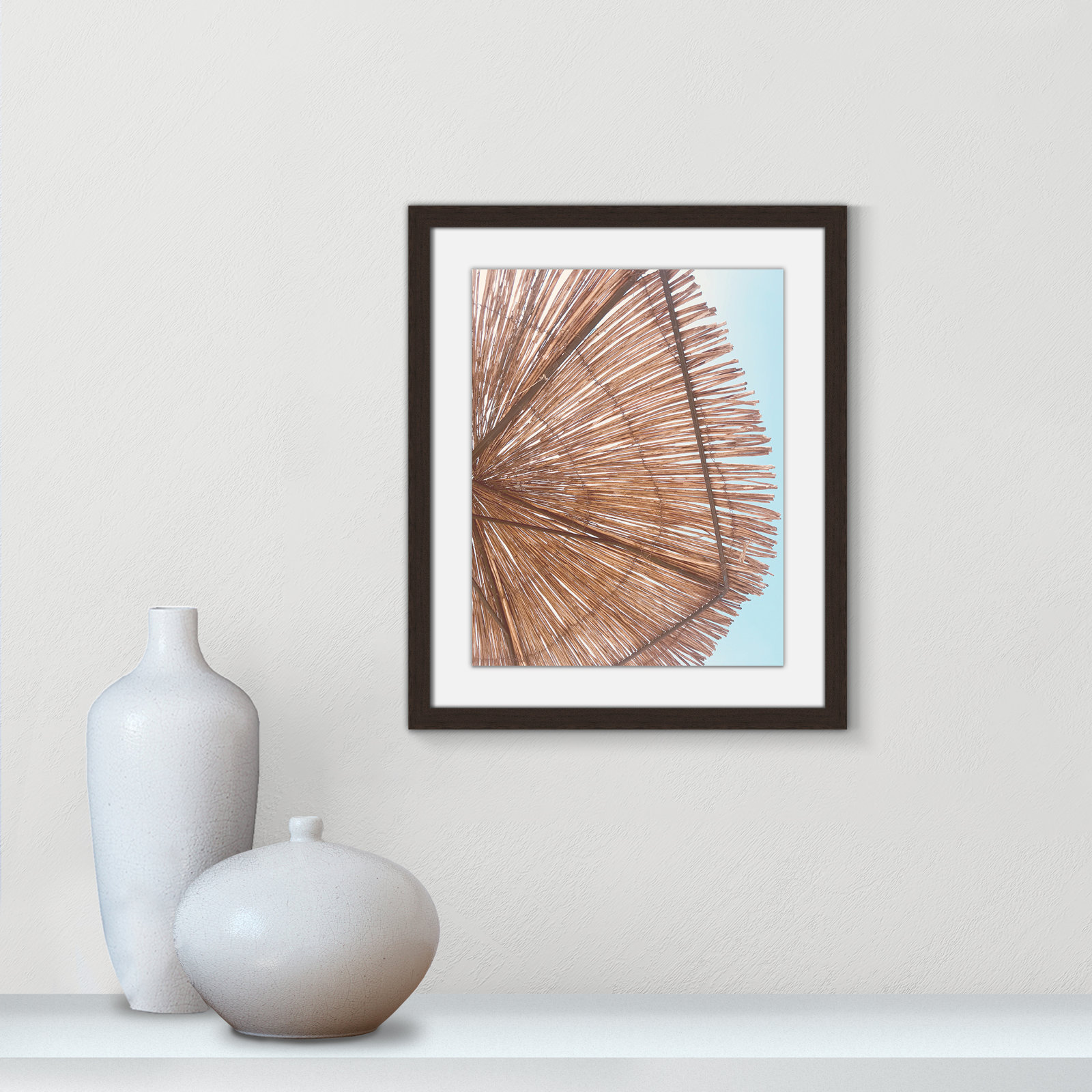 Rosy Straw Umbrella - Picture Frame Photograph, 15" H x 13" W x 1.25" D, Walnut