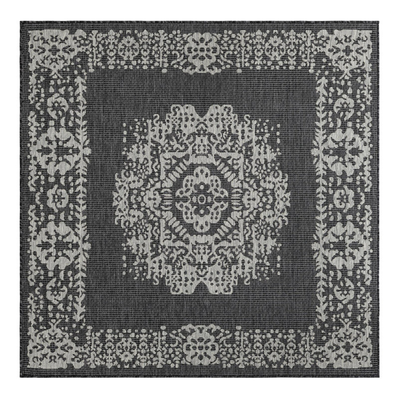 Tapis oriental gris anthracite Cowart, Carré 7 pi 10 po