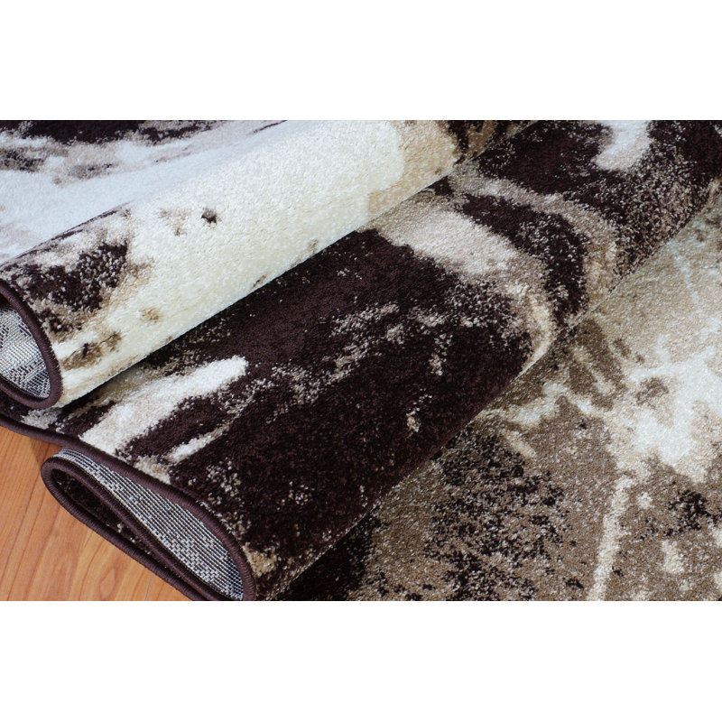 Brun foncé abstrait/tapis décoratif crème, Rectangle 3 pi 9 po x 5 pi 5 po