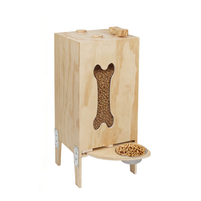Station d'alimentation pour chien avec 25 lb de nourriture, distributeur de nourriture pour chien Gravity avec 2 bols en acier inoxydable surélevés, mobilier de station d'alimentation en bois pour animal de compagnie, armoire de rangement hermétique pour petits et grands chiens