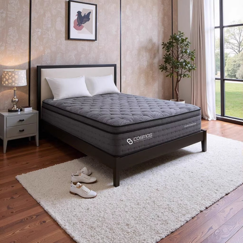 BALANCE KING Pocket+Foam Encased Core 12" Mattress - Gray, Premium Innerspring with Memory Foam, Compressed & Rolled for Easy Setup