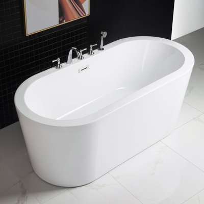 59" x 30" Freestanding Soaking Acrylic Bathtub & Faucet Combo,Installation Required