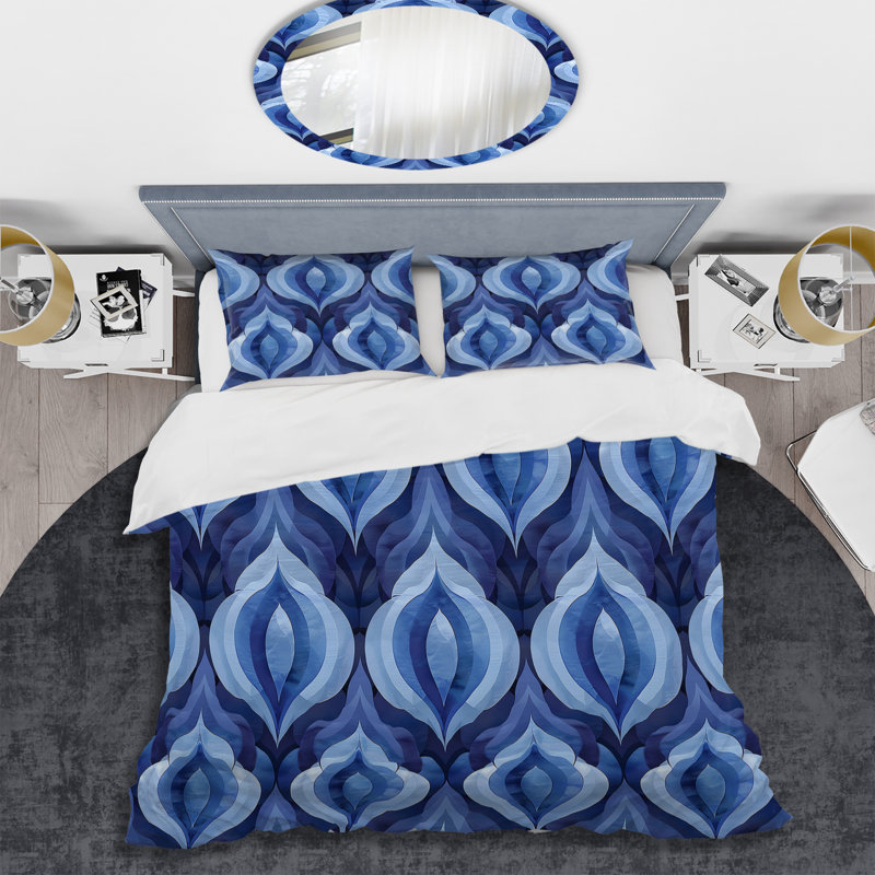 Ensemble de housse de couette moderne bleu et blanc Ogee Patten V, Housse de couette très grand et 2 très grandes t