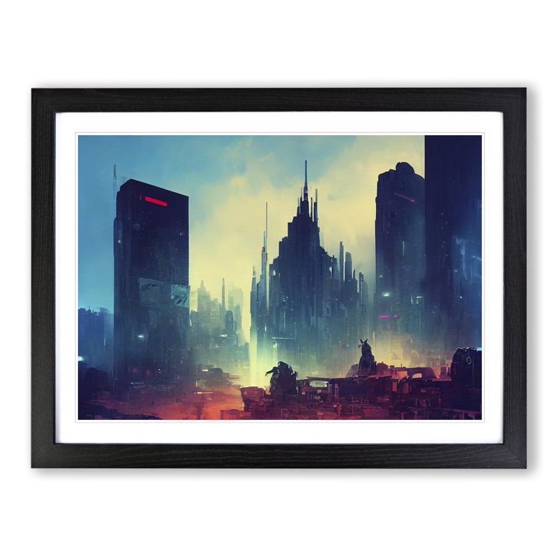 Glowing City Skyline Architecture - Framed Print