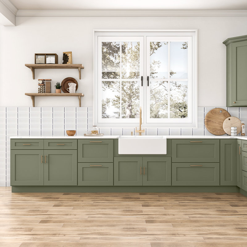 Armoire de cuisine en bois massif prêt à assembler Sinber, 42", Vert saga