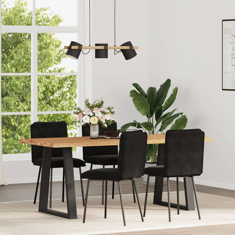  Ensemble de 4 chaises de salle à manger en velours noir (100% polyester), contreplaqué, métal