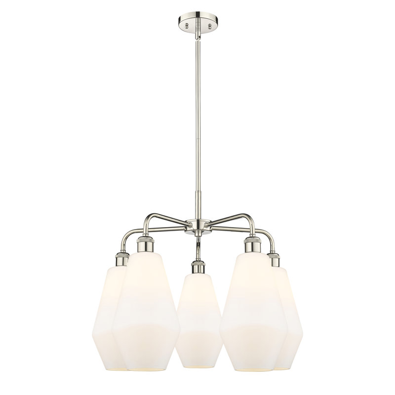 Lustre géométrique à intensité variable en acier à 5 lumières Amylea, H 20 po x l 25 po x P 25 po, Boîtier blanc mat