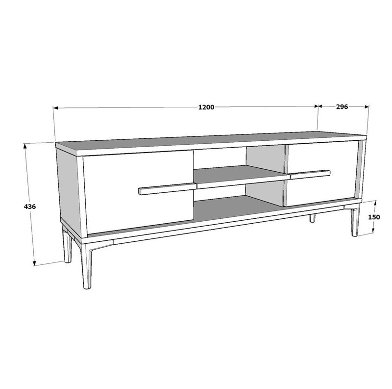 Meuble télé moderne scandinave, blanc et noyer, 47,2 po x 17,2 po x 11,6 po | 100% panneau de particules enduit de mélamine, épaisseur: 0,7 pouce | Design élégant et fonctionnel pour le salon et les espaces de divertissement
