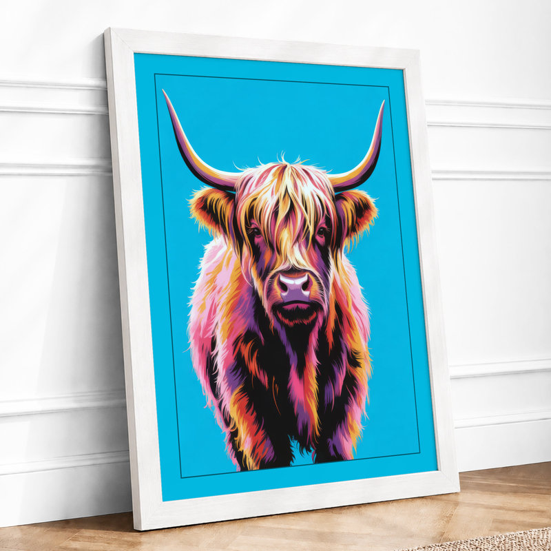 Highland Cattle Head Modern - Print, A1 - 84.1 x 59.4 cm, White