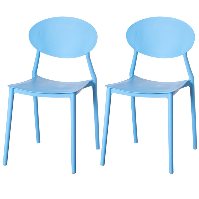 Modern Plastic Outdoor Dining Chair with Open Oval Back Design, Blue