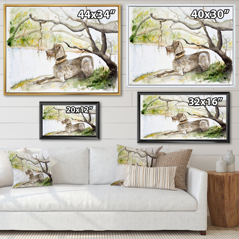 " German Wirehaired Pointer " Painting Print, 34" H x 44" W, Gold Floater Frame Canvas