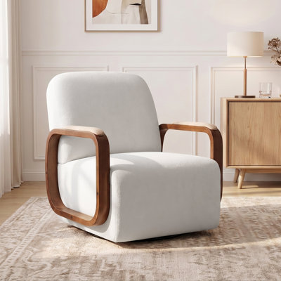 Fauteuil pivotant rembourré de 28,2 po pivotant à 360 ° avec accoudoirs rembourrés en bois massif
