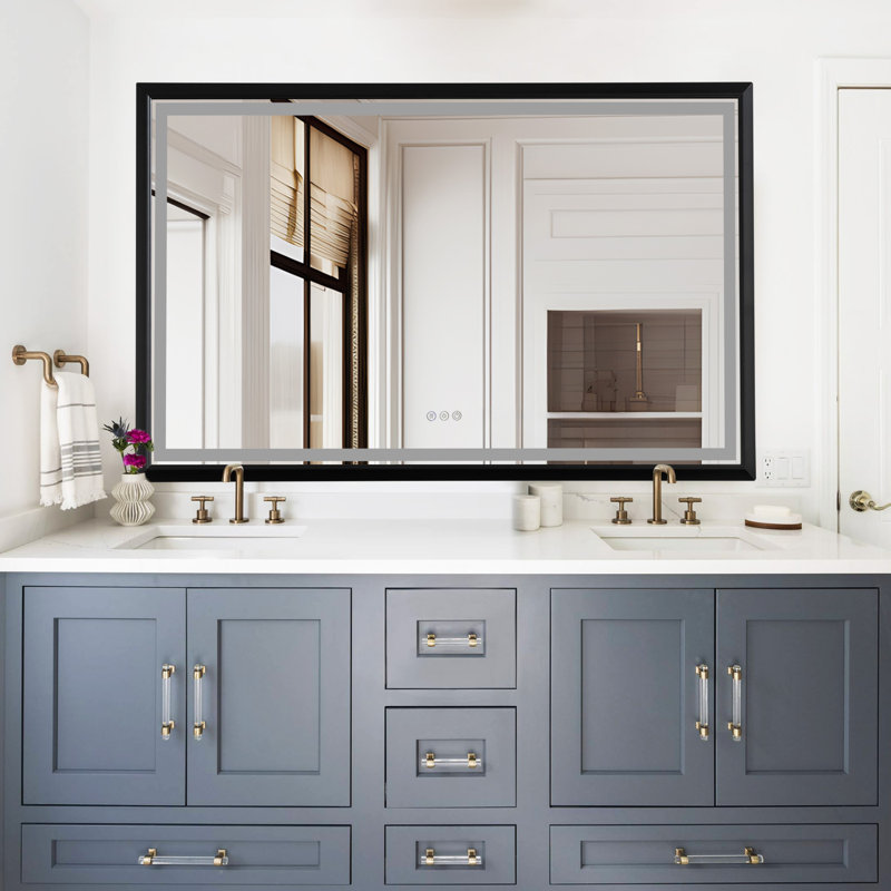 Matte Black Aluminium Framed Led Bathroom Mirror,wall Mounted Lighted Vanity Mirror, 48'' x 72''
