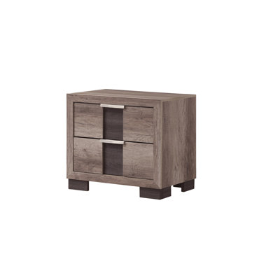 Table de chevet rustique brune pour chambre à coucher avec deux tiroirs et bois massif de style chic