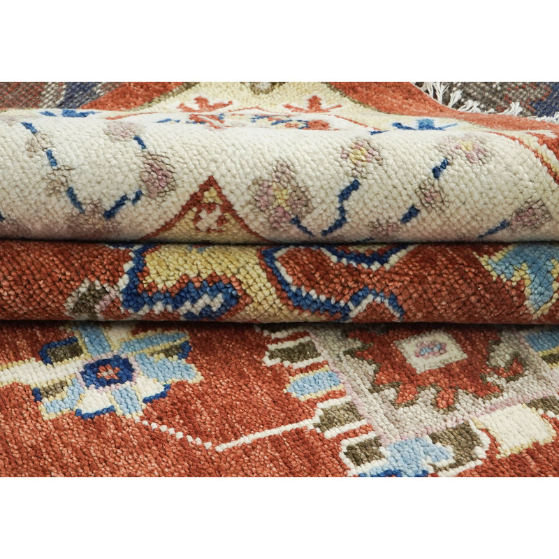 Tapis transitionnel Oushak en laine noué à la main de 9 pi 3 po x 12 pi 3 po ivoire