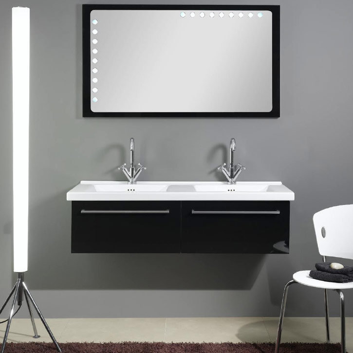 Fly 47.6'' Double Bathroom Vanity with Ceramic Top, Glossy Black