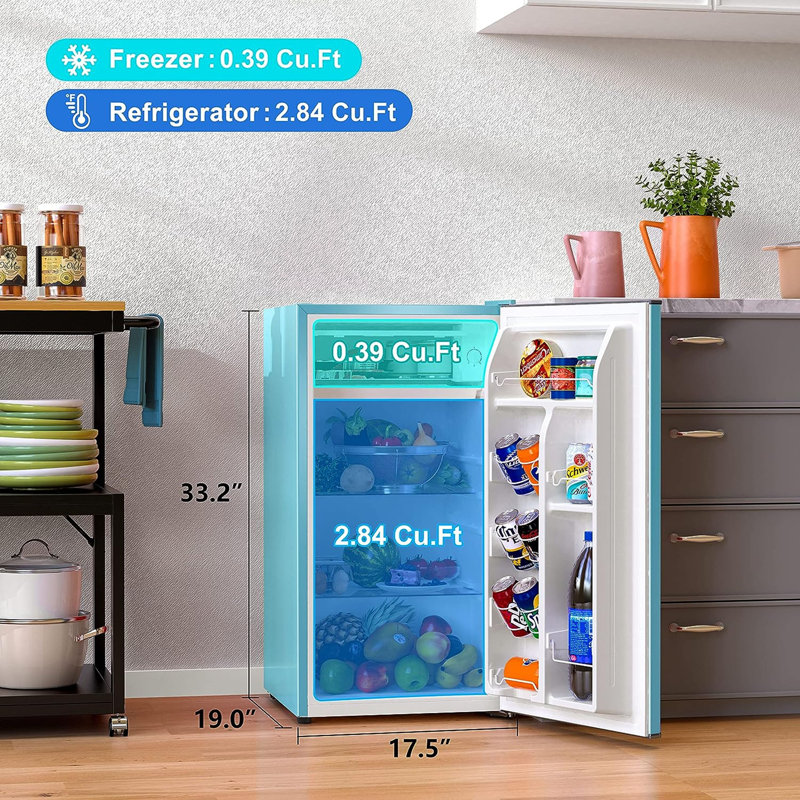Willz 3.3 Cubic Feet Freestanding Mini Fridge, Blue