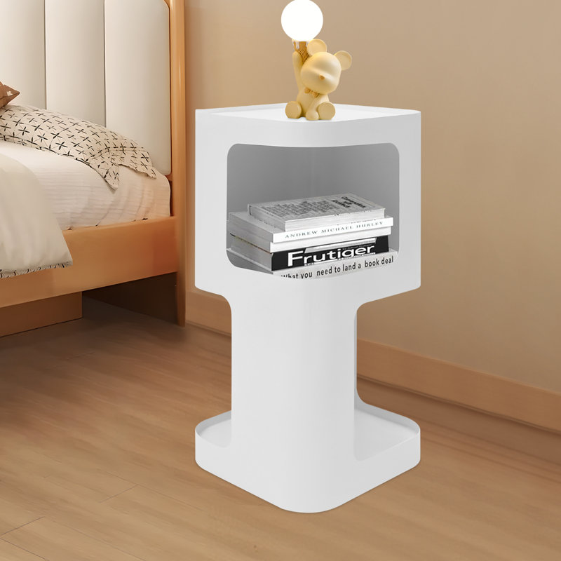 10.6*20.8In Modern Metal Storage Side Table For Small Space (Black/White), White