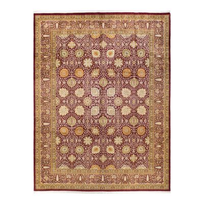 Tapis unique en laine noué à la main 9 pi 2 po x 12 pi 1 po nouvel âge Hayner - orange / rouge / beige