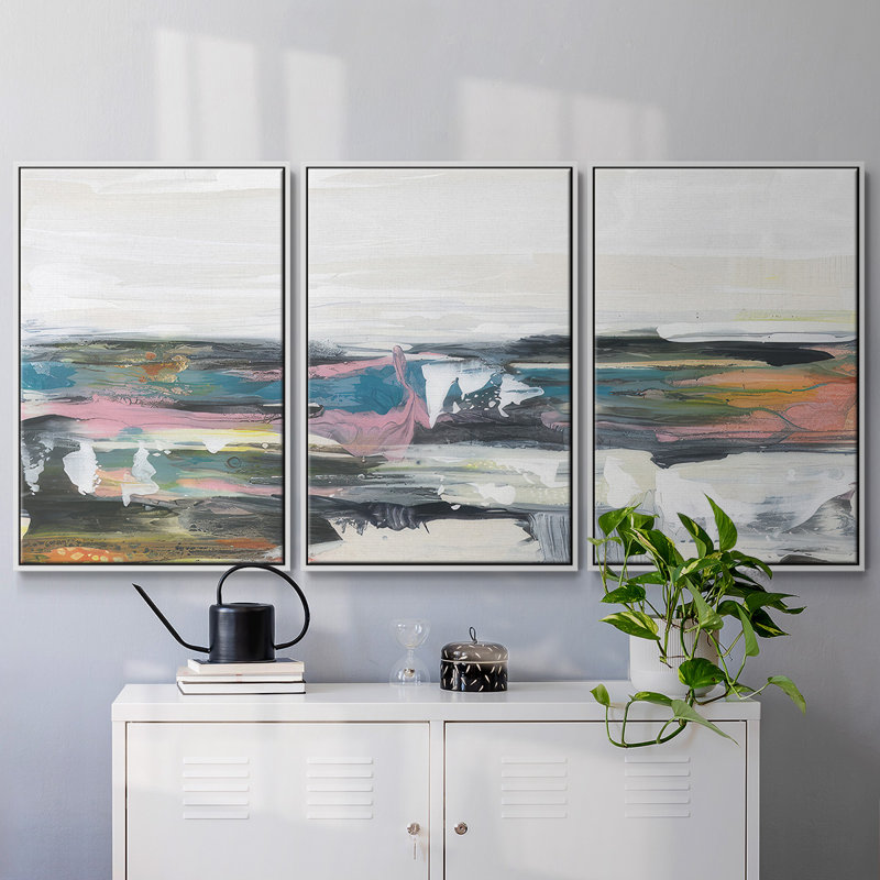 Happy Seascape II - Toile encadrée multi-pièces, Blanc, H 40 po x l 78 po x P 2 po