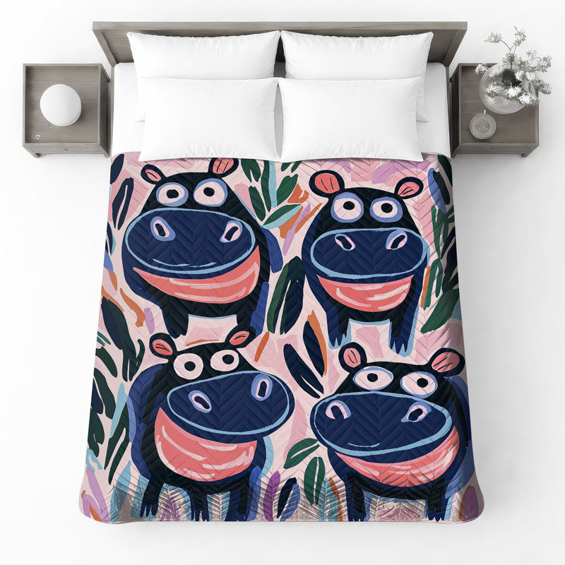 Dessin de hippopotame, art, literie, hippos, couvre-lit, illustration, Lit simple