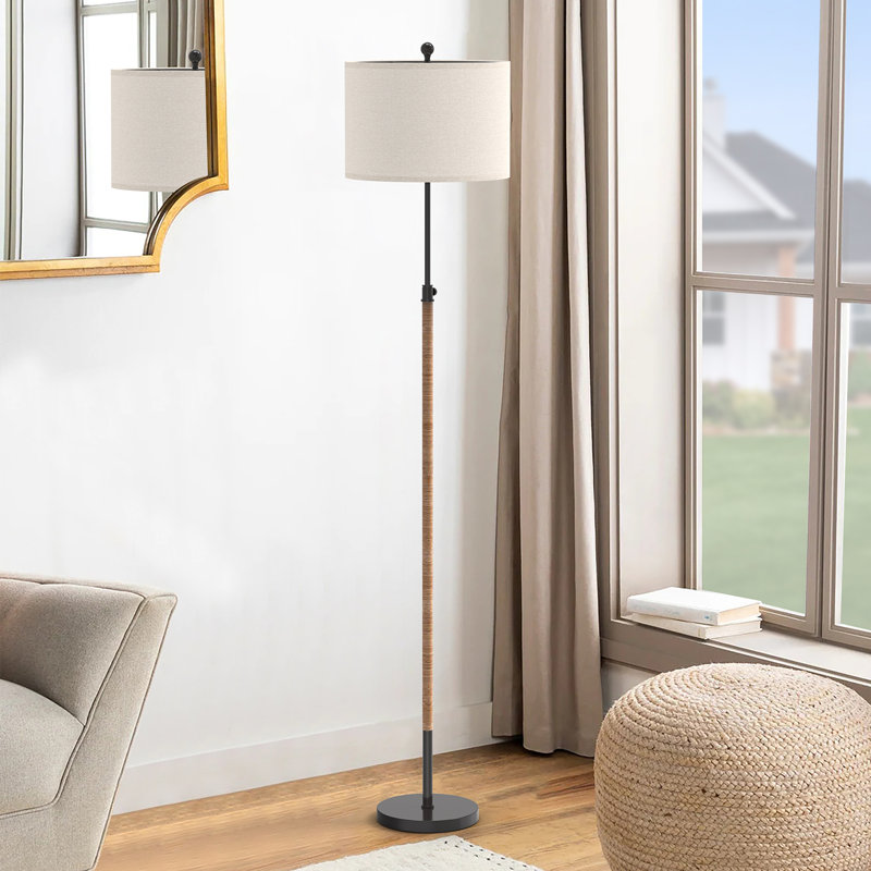 70" Adjustable Modern Rattan Floor Lamp For Living Room/bedroom, Black
