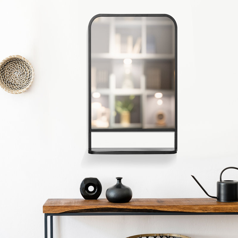 Metal Concave Wall Mirror with Shelves
