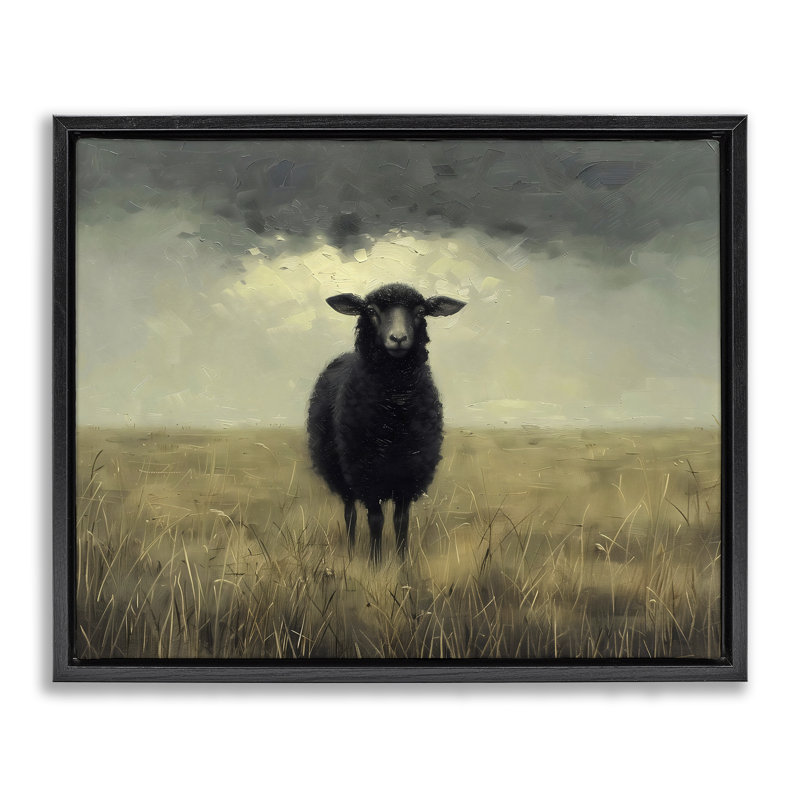 Mouton noir dans un cadre flottant, conçu par Arlington Prints, H 25 po x l 31 po, Cadre flottant noir de jais